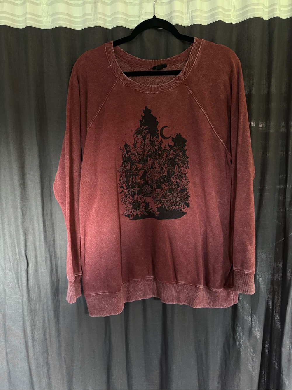 Women's Washed Burgundy Oversized Mushroom Floral Graphic Sweatshirt Torrid